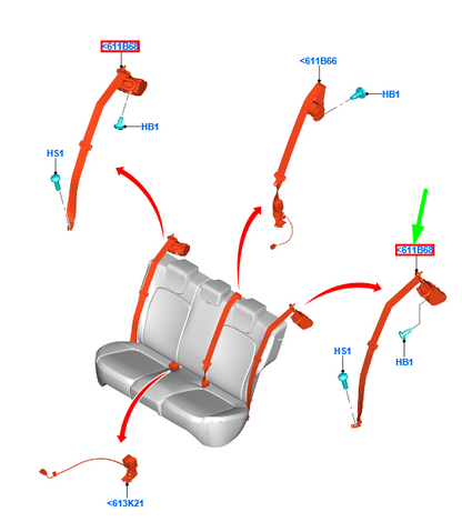 new ford puma mk2 rear left seatbelt 2497326 l1tb-a611b69-ad3ja6 original