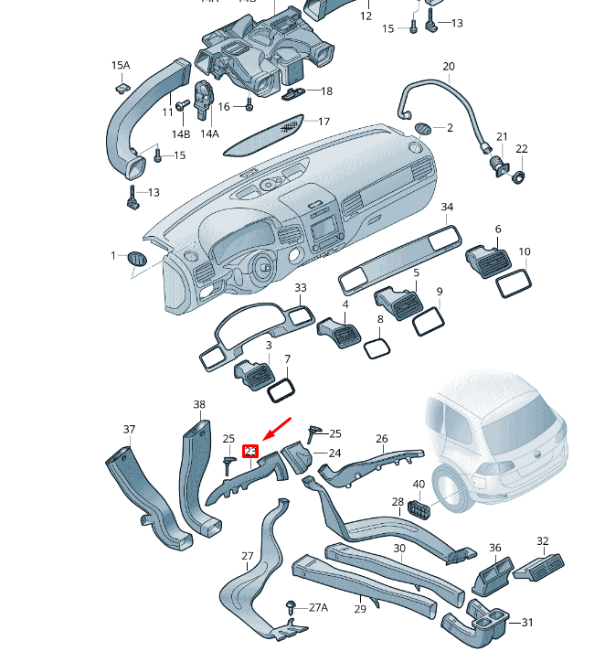 new vw touareg 7p mk2 left footwell vent lhd 7p0819623 original