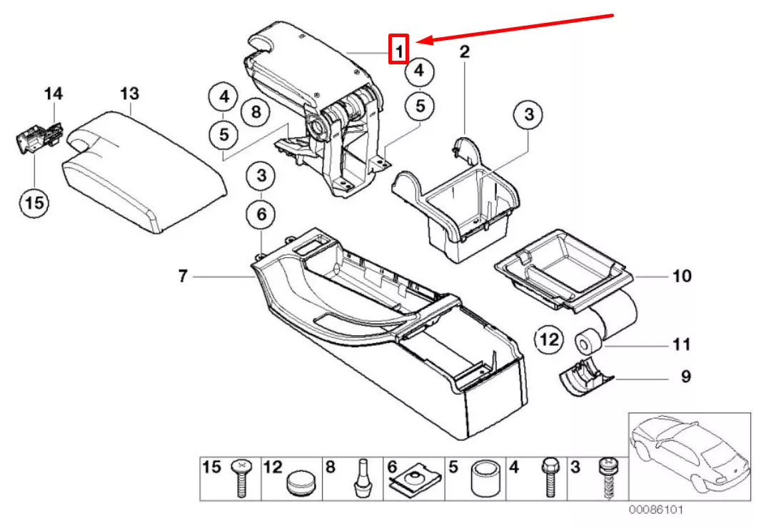 NEW BMW 3 E46 FRONT CENTER CONSOLE ARMREST 51168198621 8198621 ORIGINAL