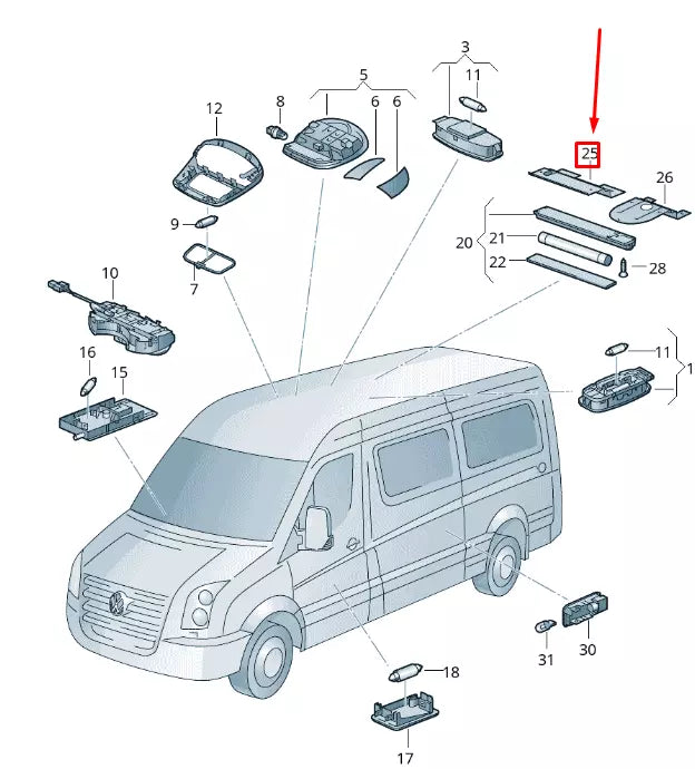 NEW VOLKSWAGEN CRAFTER 2F MK1 INTERIOR ROOF LIGHT BRACKET 2E0947155
