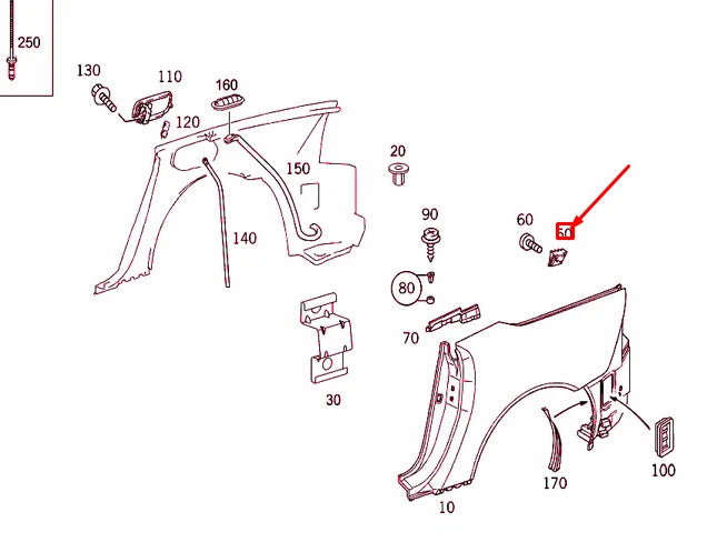 NEW MERCEDES-BENZ SLK R170 REAR LEFT FENDER END STOP A1706370190