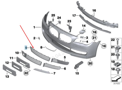 NEW BMW 7 F01 FRONT M BUMPER LOWER CENTER GRILLE ACC 51118050293 2015 ORIGINAL
