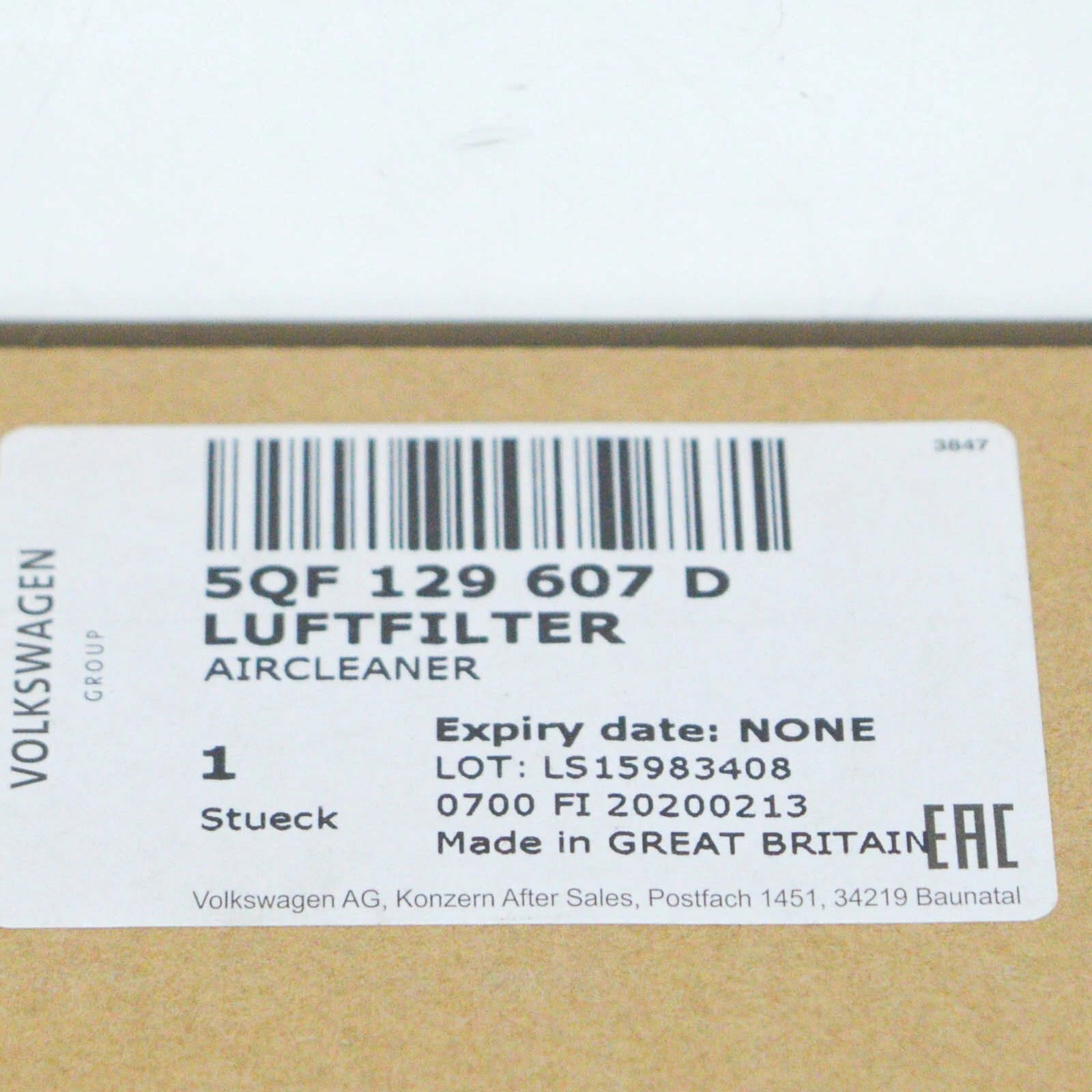 NEW AUDI A3 CONVERIBLE 8V AIR FILTER BOX 5QF129607D ORIGINAL