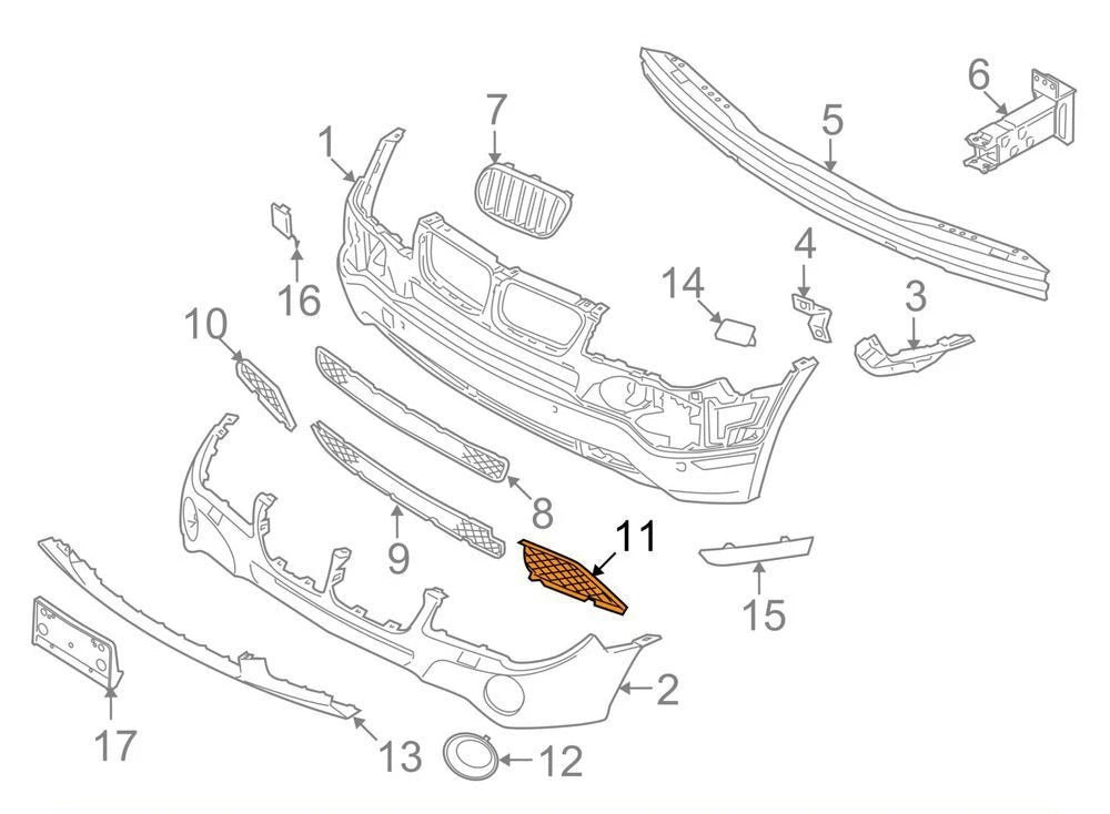 NEW BMW X3 E83 FRONT BUMPER GRILLE GRILL LEFT 51113416205 3416205 ORIGINAL