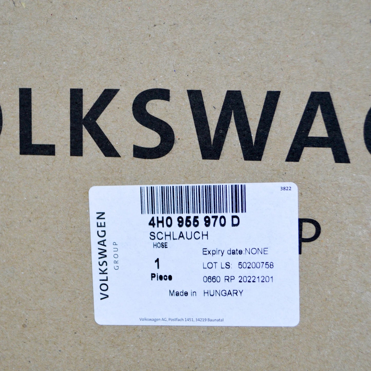 NEW AUDI A8 4H HEADLIGHT WASHER SYSTEM HOSE 4H0955970D ORIGINAL