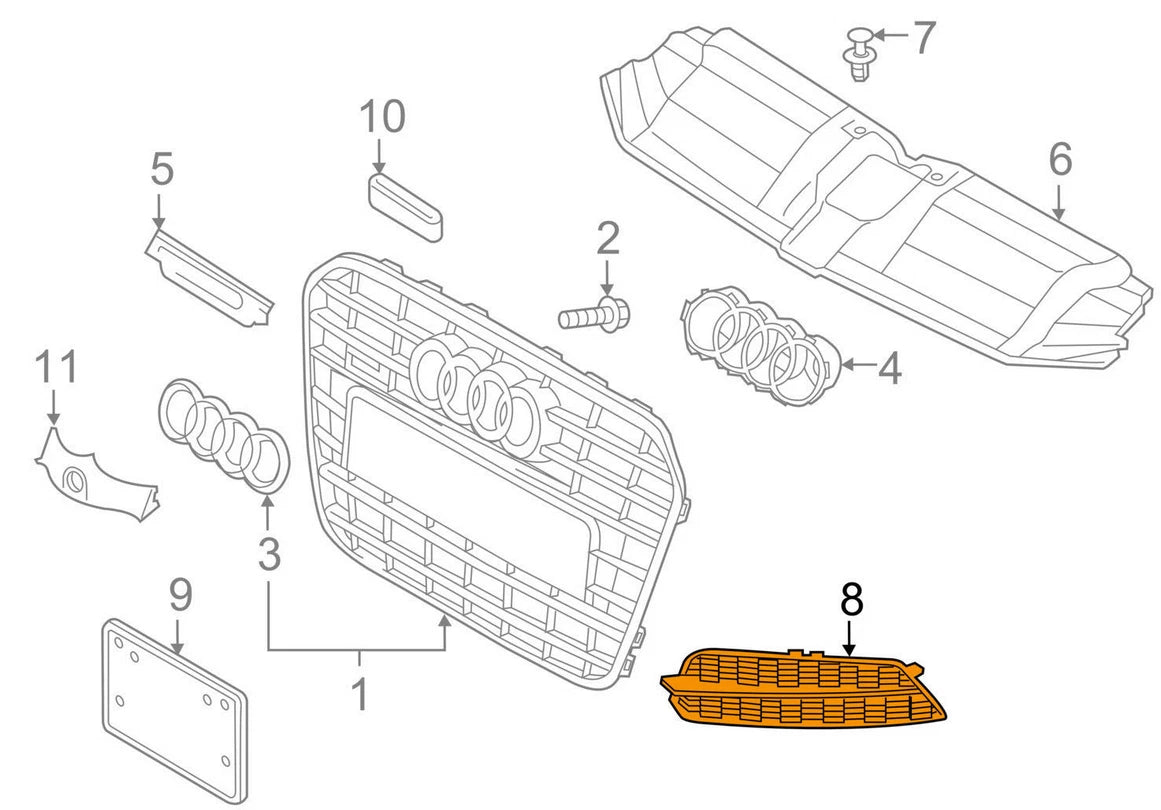 NEW AUDI A6 C7 FRONT BUMPER LEFT GRILLE S-LINE 4G0807647FBMT 2017