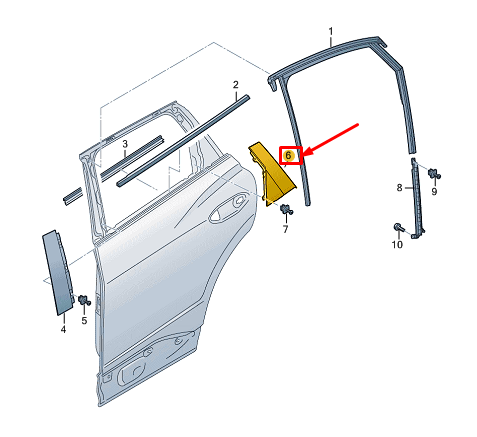 new audi q4 e-tron rear right door c-pillar trim 89e839904a original