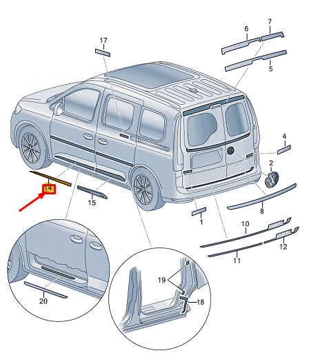 new vw caddy sb mk4 front right door decorative film 2k7853418ix4 original