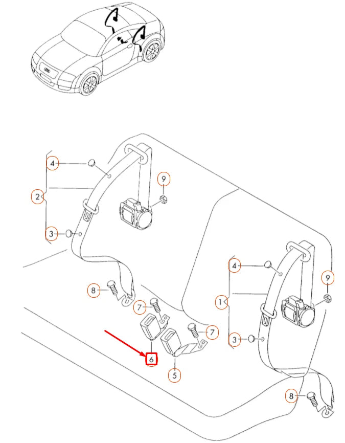 NEW AUDI TT 8J REAR MIDDLE DOUBLE SEAT BUCKLE 8J8857739H9B9 ORIGINAL
