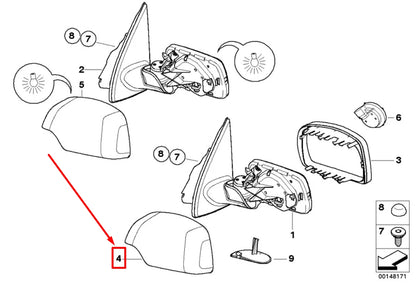 NEW BMW X5 E53 FRONT RIGHT DOOR MIRROR HOUSING 8256322 51168256322 ORIGINAL