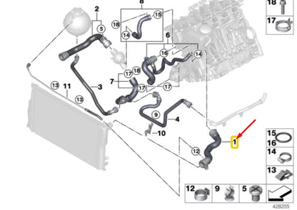NEW BMW 5 F10 UPPER WATER COOLANT RADIATOR HOSE 17127619684 7619684 ORIGINAL