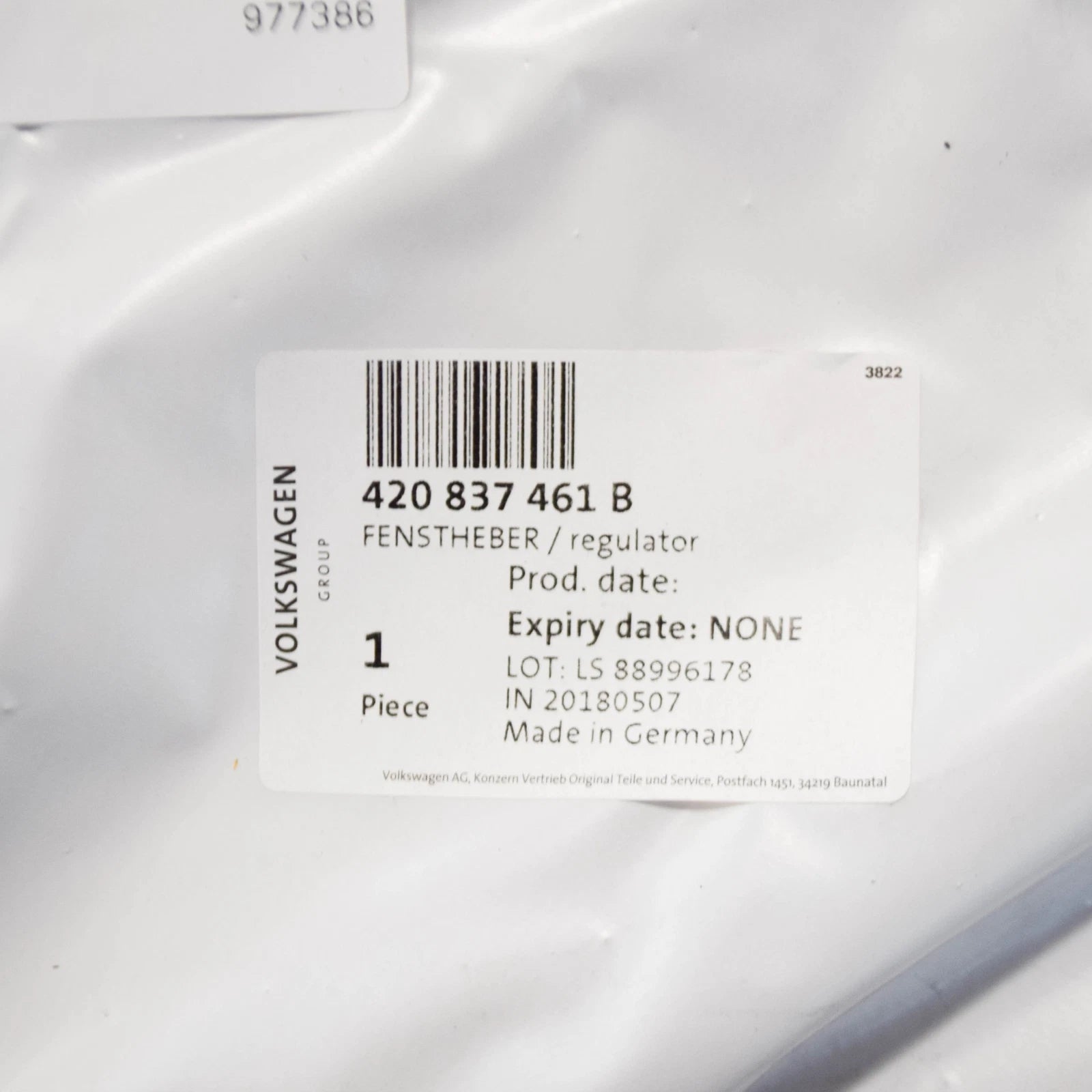 NEW AUDI R8 42 FRONT DOOR WINDOW GLASS LIFTER 420837461B ORIGINAL