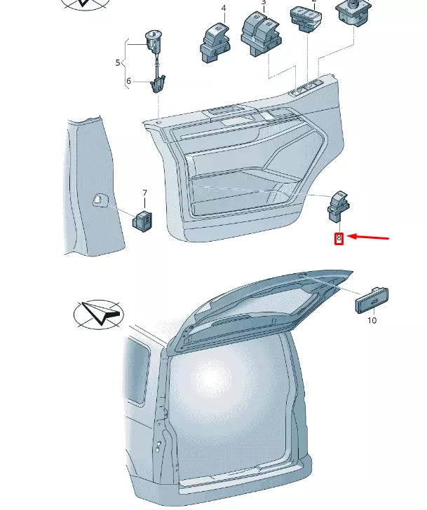 NEW VW TRANSPORTER VI T6 REAR LID ACTUATION PUSHBUTTON 7E5959831CREH