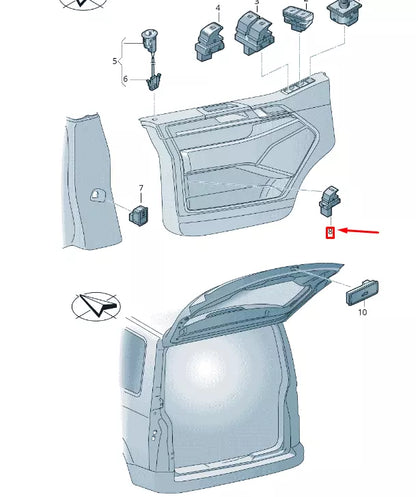 NEW VW TRANSPORTER VI T6 REAR LID ACTUATION PUSHBUTTON 7E5959831CREH
