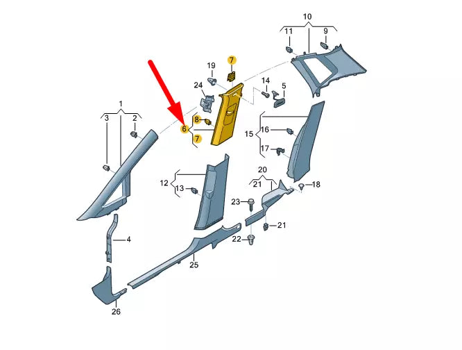 NEW VW GOLF SPORTSVAN LEFT SIDE B PILLAR UPPER TRIM 510867243A82V ORIGINAL