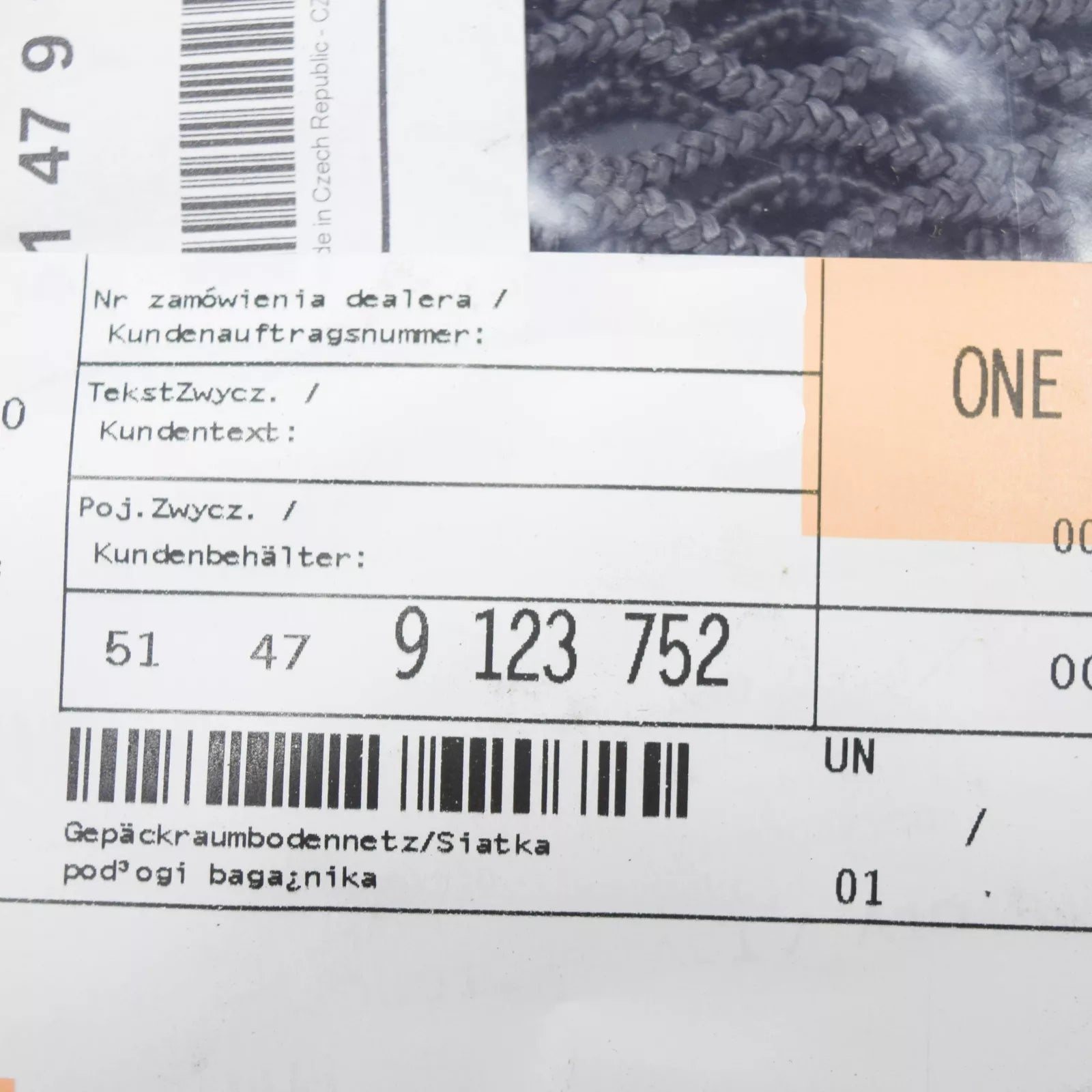 NEW BMW 3 E93 LUGGAGE FLOOR SAFETY NET CARGO 51479123752 9123752 2009 ORIGINAL