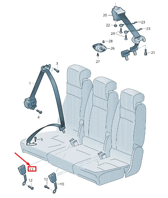 NEW VW SHARAN 7N REAR RIGHT CENTER SEAT BELT BUCKLE 7N0857753CQVZ