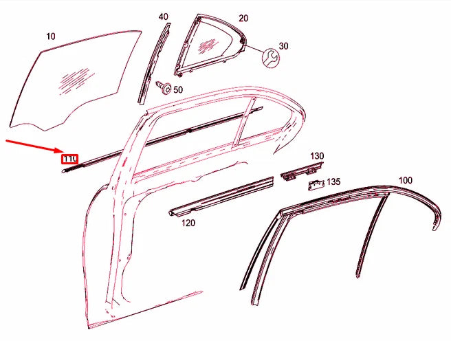 NEW MB C W204 REAR RIGHT DOOR WINDOW OUTSIDE SEALING FRAME A2047351665 ORIGINAL