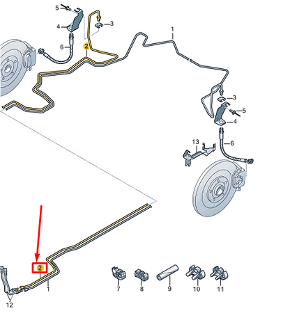 new audi a8 d5 rear right brake line lhd 4n4614742ab original