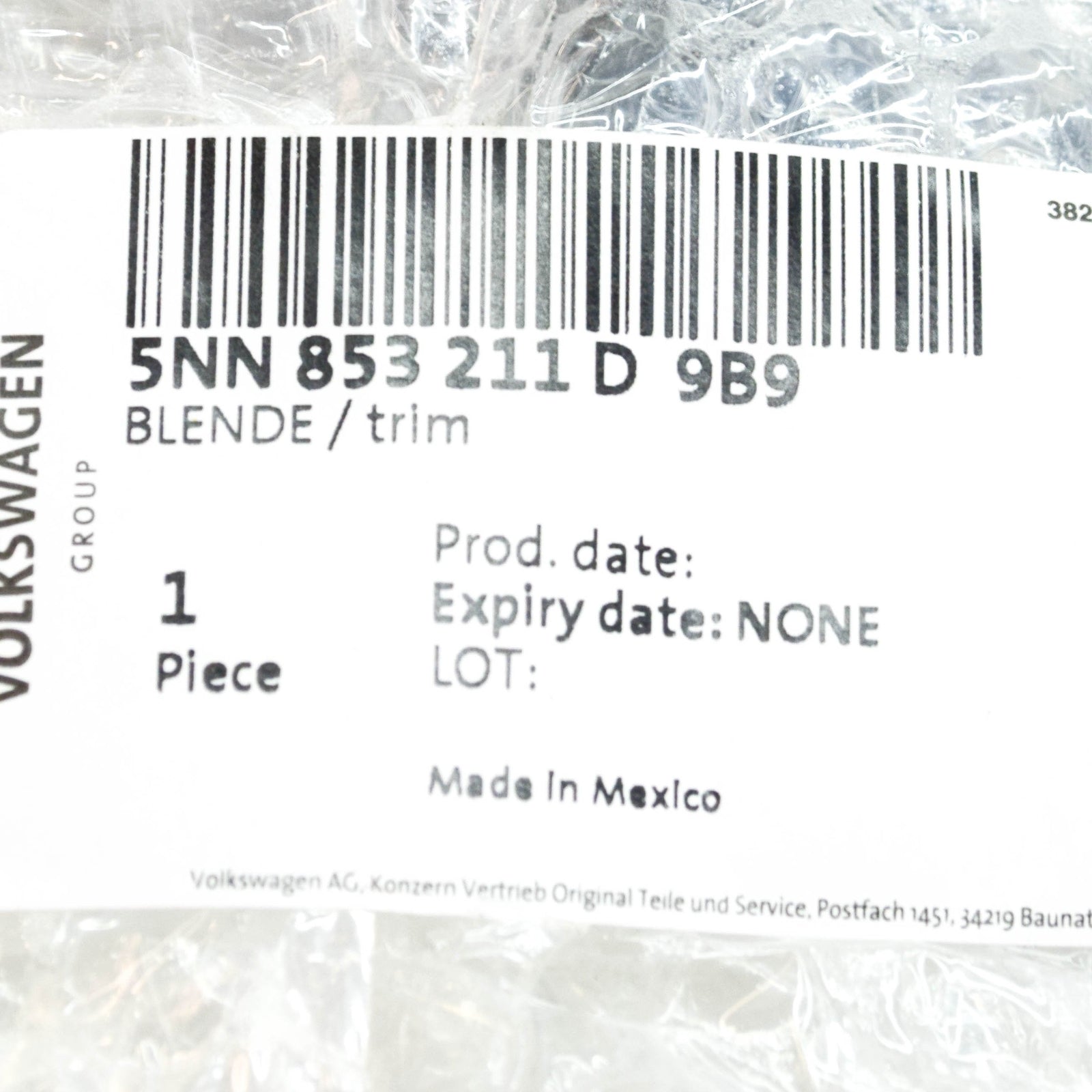 NEW VOLKSWAGEN TIGUAN AD FRONT BUMPER LEFT FOG LIGHT TRIM 5NN853211D9B9 ORIGINAL