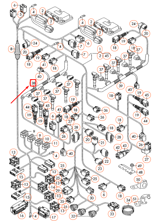 NEW AUDI R8 42 COIL WIRING CONDUIT CABLE GUIDE CYLINDER 1-4 079971822C ORIGINAL