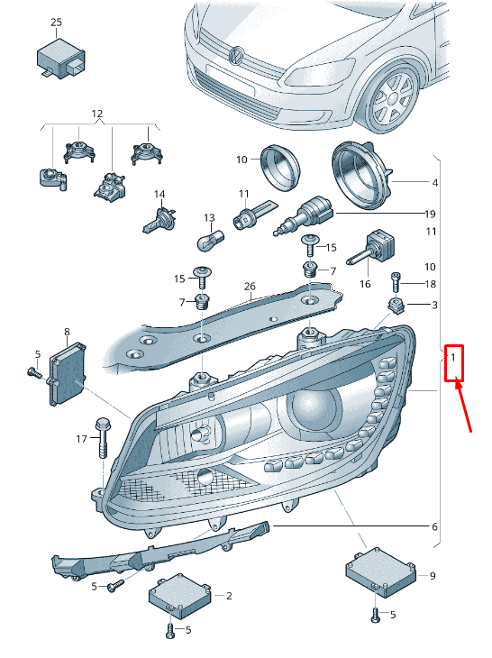 new vw touran 1t front left headlight rhd 1t2941753h original