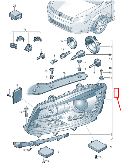new vw touran 1t front left headlight rhd 1t2941753h original