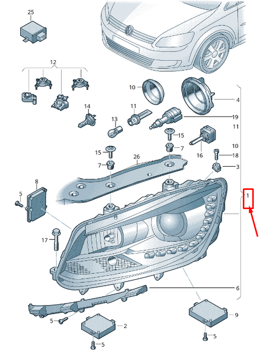 new vw touran 1t front left headlight rhd 1t2941753h original