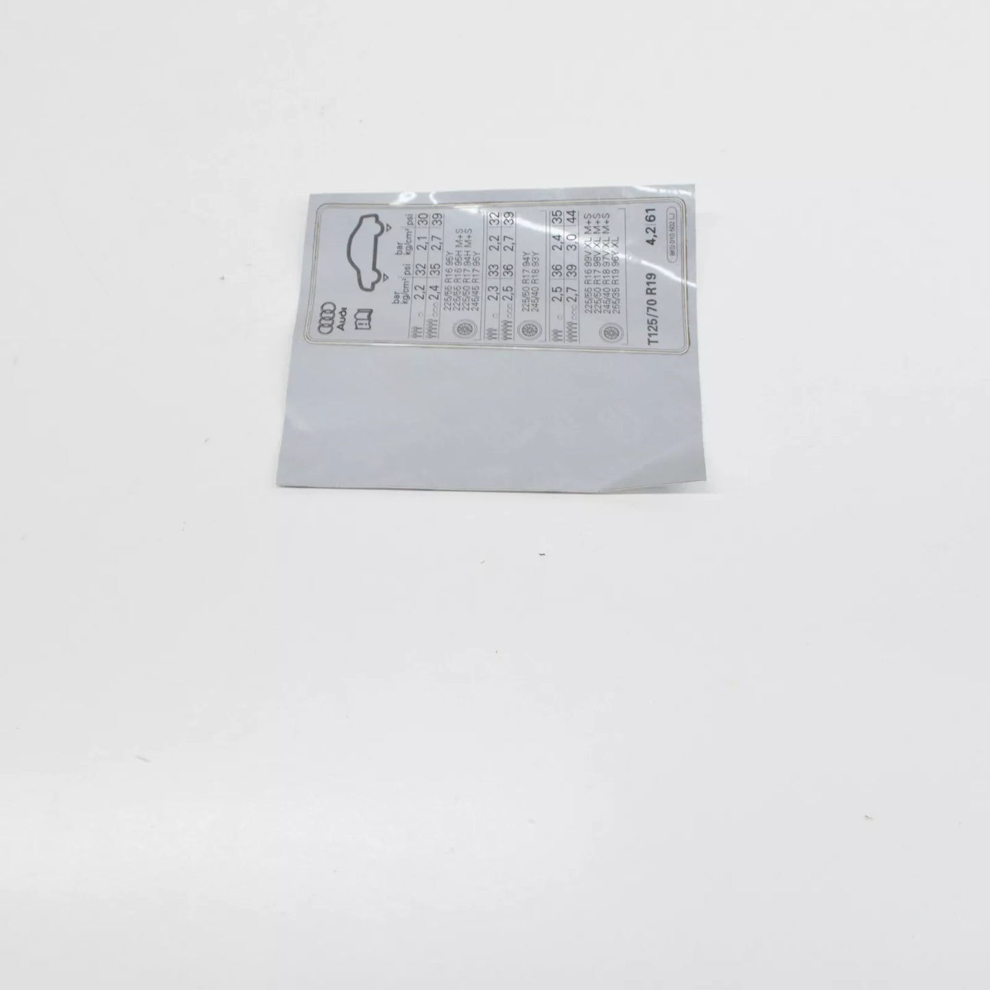 NEW AUDI A4 B8 TYRE PRESSURE DATA PLATE 8K0010502LJ ORIGINAL