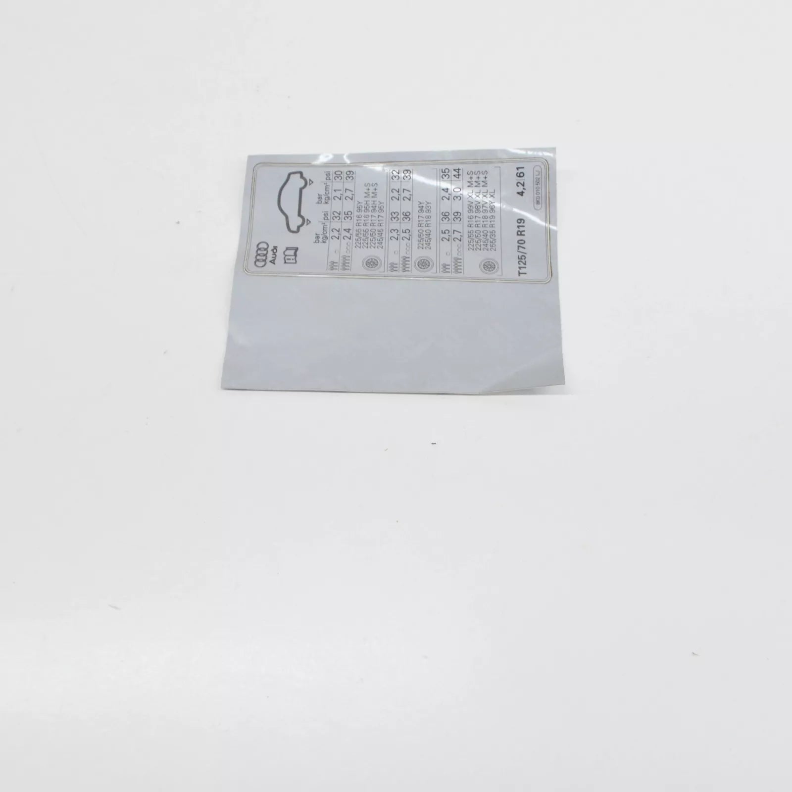 NEW AUDI A4 B8 TYRE PRESSURE DATA PLATE 8K0010502LJ ORIGINAL