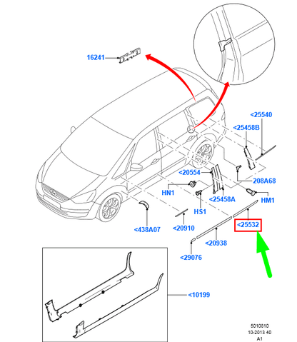 new ford galaxy mk2 rear left door molding 6m21-u25533-bnxwaa 1806481 original
