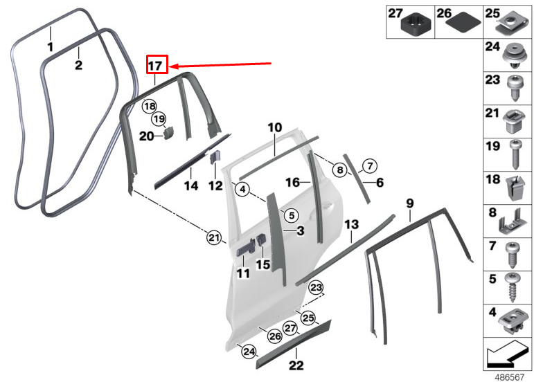 new bmw x3 g01 rear left door window frame cover 51357410295 original