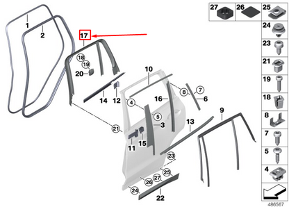 new bmw x3 g01 rear left door window frame cover 51357410295 original