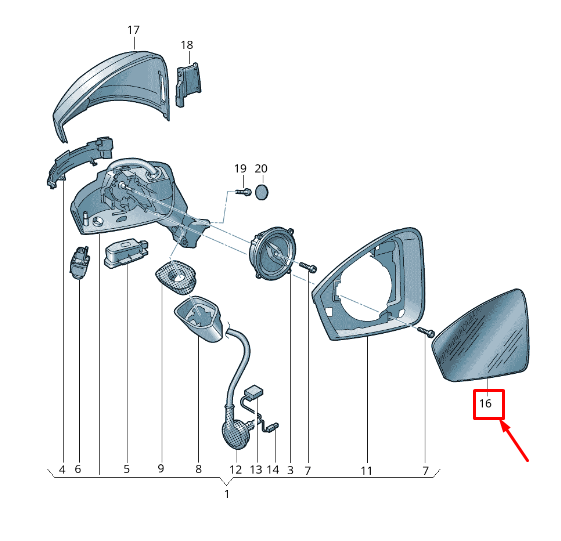 new vw touareg cr front left door mirror glass 761857521e original