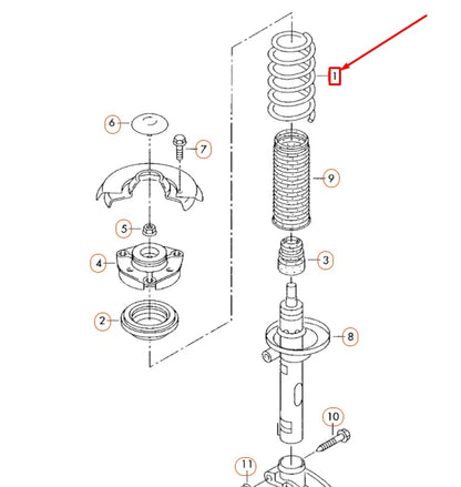 NEW VOLKSWAGEN EOS FRONT COIL SPRING 1K0411105BK ORIGINAL