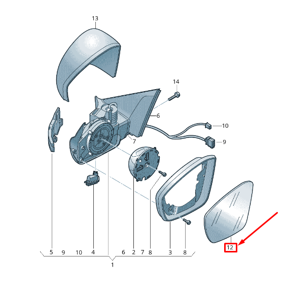 NEW VW T-ROC A1 FRONT LEFT DOOR MIRROR GLASS RHD 2GB857521D ORIGINAL