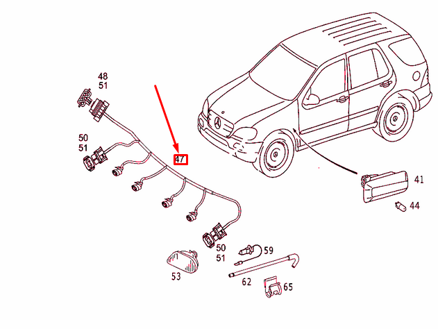 NEW MB ML W163 FRONT FOG LAMP/PARKTRONIC CABLE HARNESS A1635407010 ORIGINAL