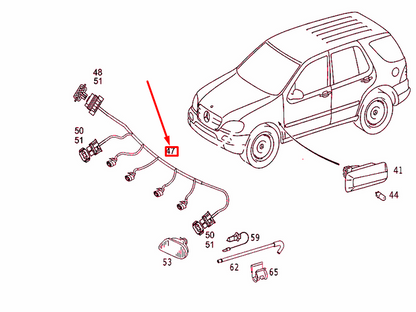 NEW MB ML W163 FRONT FOG LAMP/PARKTRONIC CABLE HARNESS A1635407010 ORIGINAL