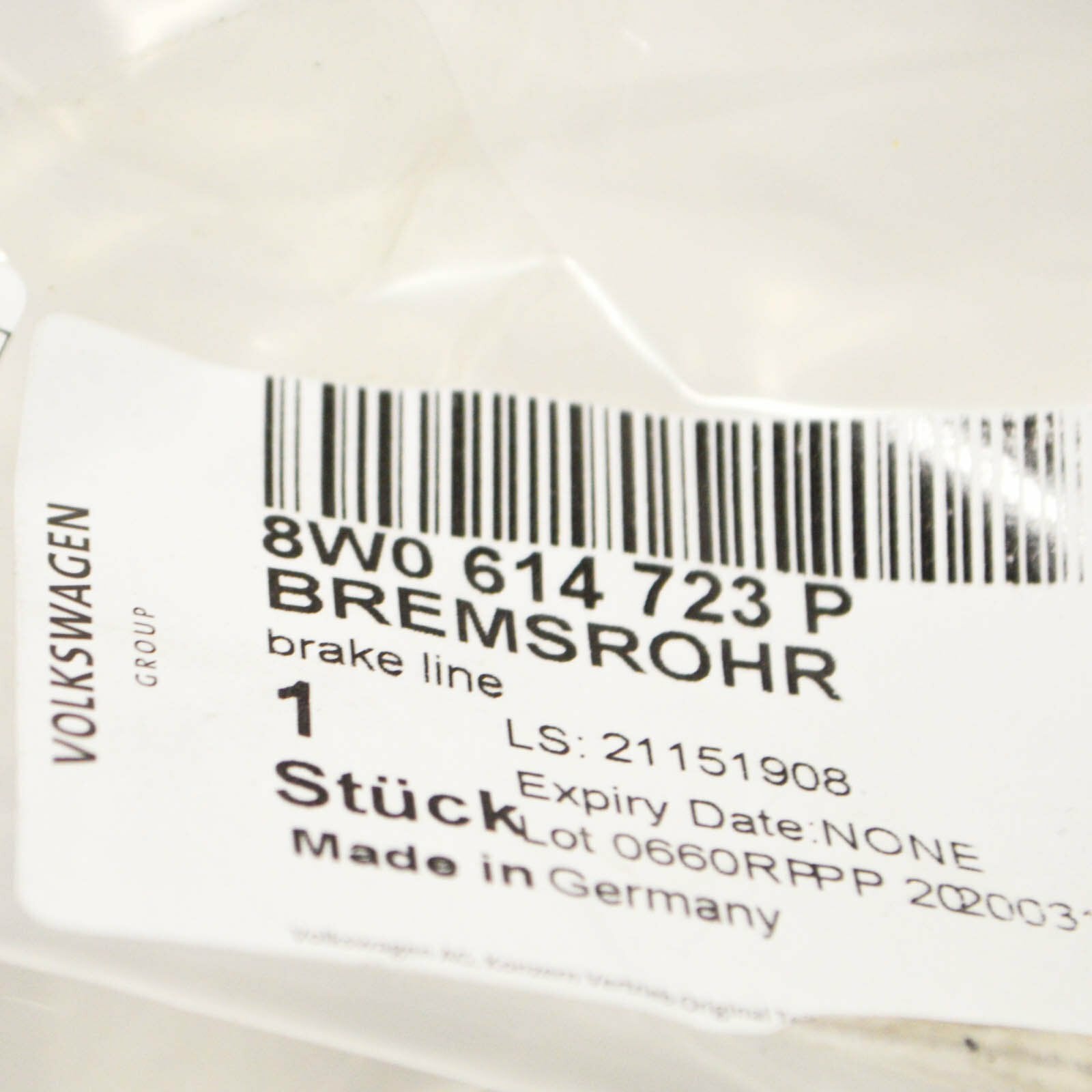 NEW AUDI A5 SPORTBACK 8W6 LEFT HYDRAULIC BRAKE PIPE HOSE 8W0614723P ORIGINAL