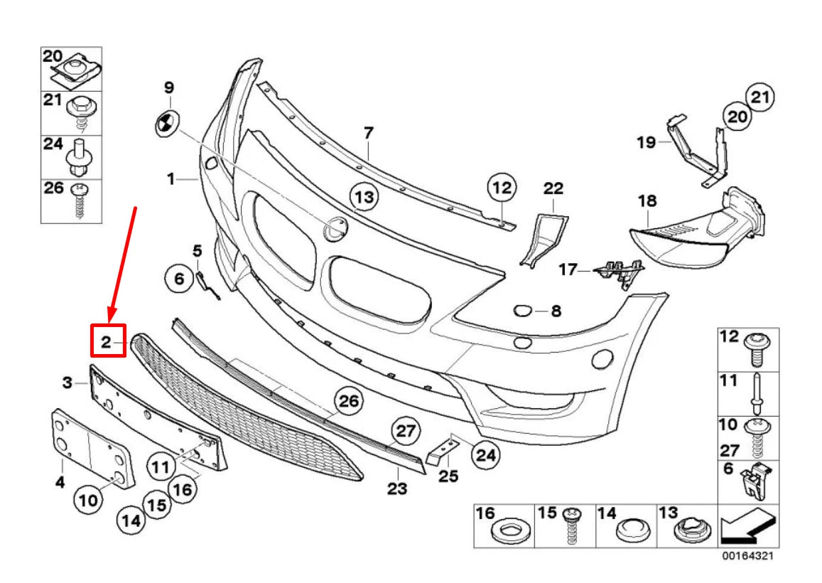 NEW BMW Z4 COUPE E86 FRONT BUMPER CENTER GRILL 51117895842 7895842 ORIGINAL