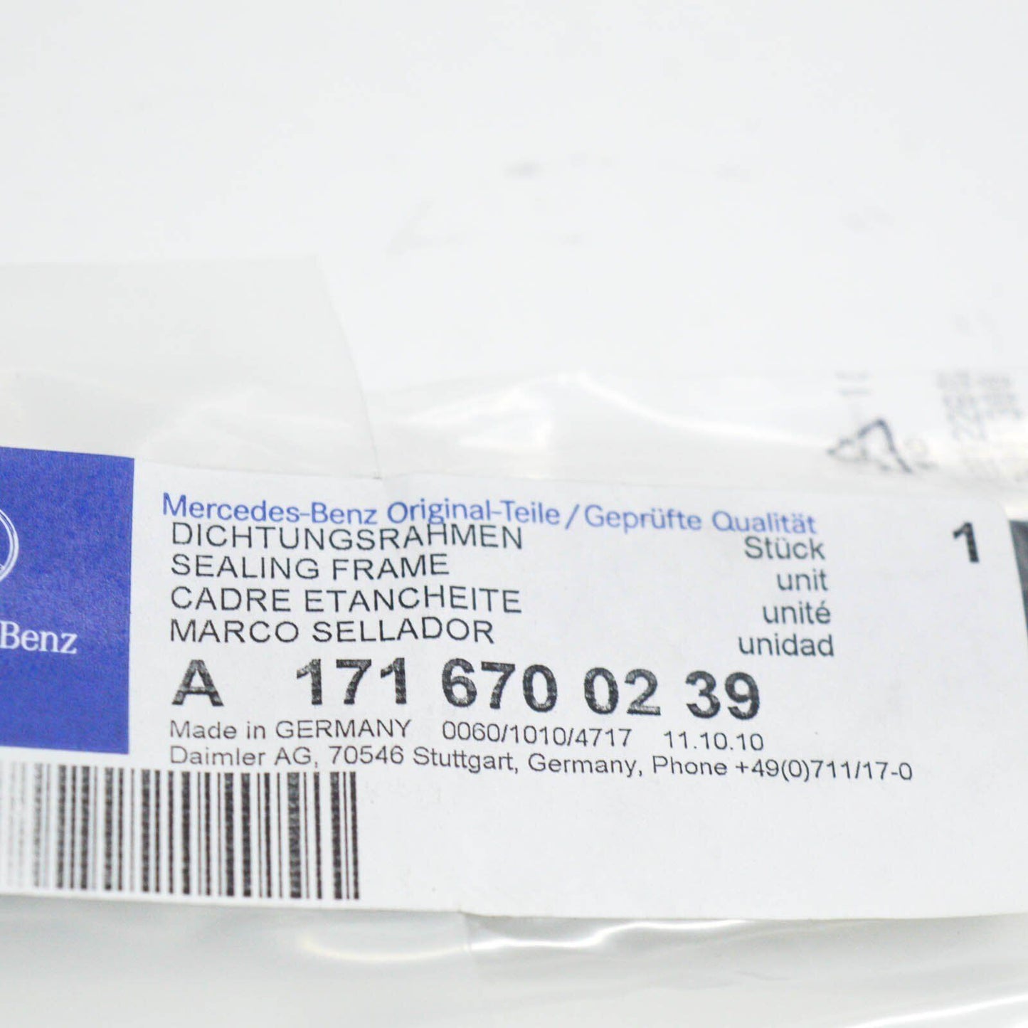 NEW MB SLK R171 REAR RIGHT SIDE WINDOW SEAL FRAME A1716700239 ORIGINAL