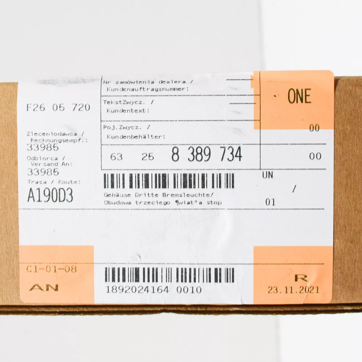 NEW BMW Z3 E36 THIRD STOP BRAKE LAMP HOUSING 63258389734 ORIGINAL