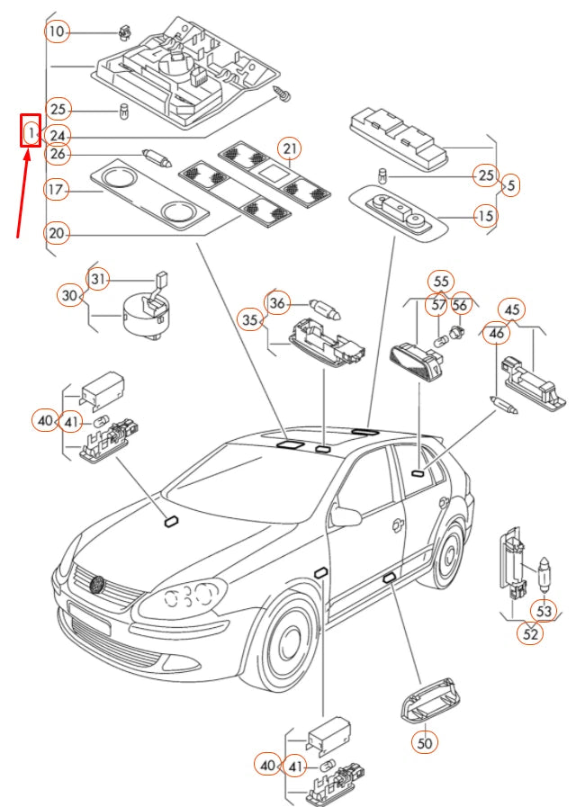 NEW VOLKSWAGEN GOLF 1K MK5 FRONT INTERIOR READING LIGHT 1K0947106EWRD