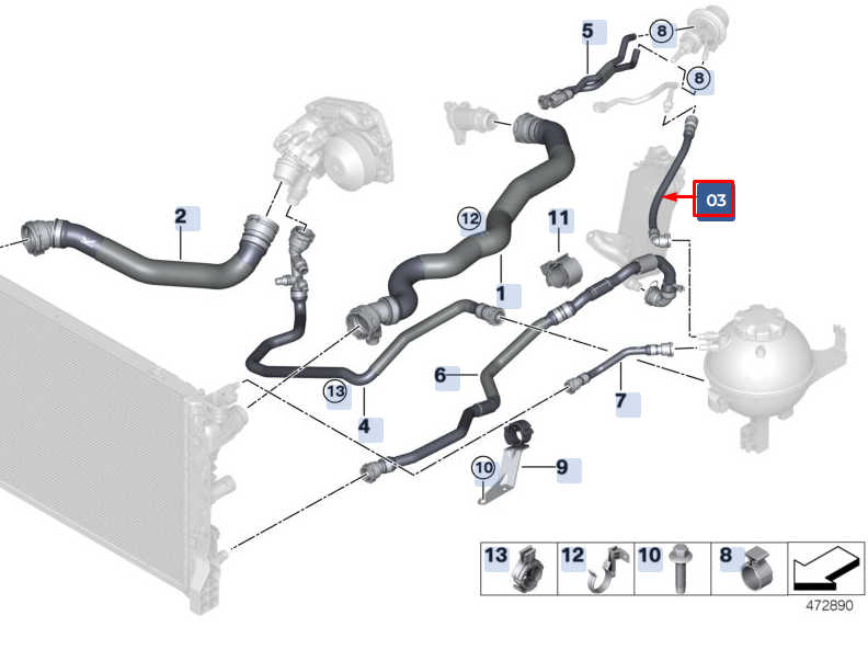 new bmw 7 g11 expansion tank hose 17128572912 original