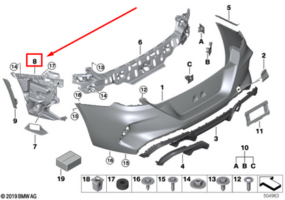 new bmw 8 f92 rear right bumper cover support rail 8074846 51128074846 original