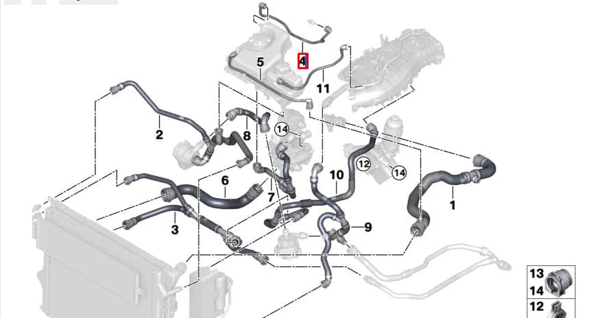 NEW BMW 3 F30 CYLINDER HEAD-EXPANSION TANK TUIBE HOSE 17125A22621 ORIGINAL