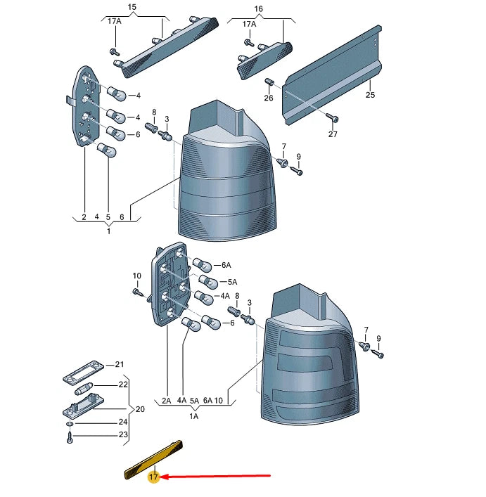 NEW VW TRANSPORTER T5 REAR LEFT BUMPER REFLECTOR 7E0945105C