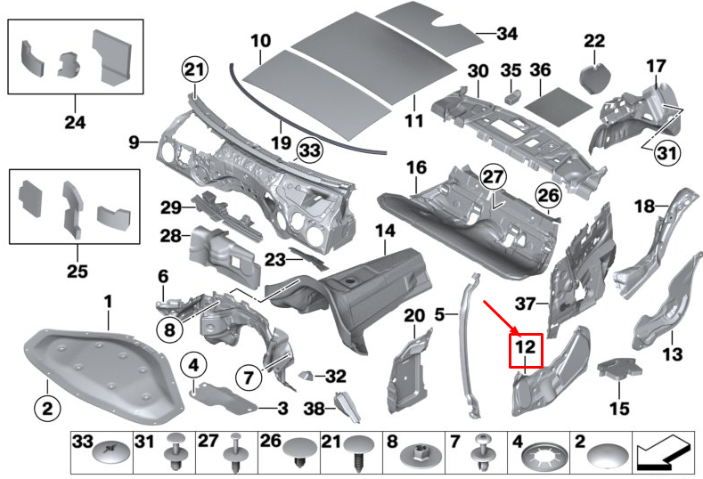 new bmw 1 f20 front left door sound insulation foam 51487309481 original