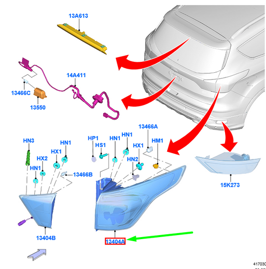 new ford kuga mk2 c520 rear right outer taillight 2318158 gv41-13404-bh original