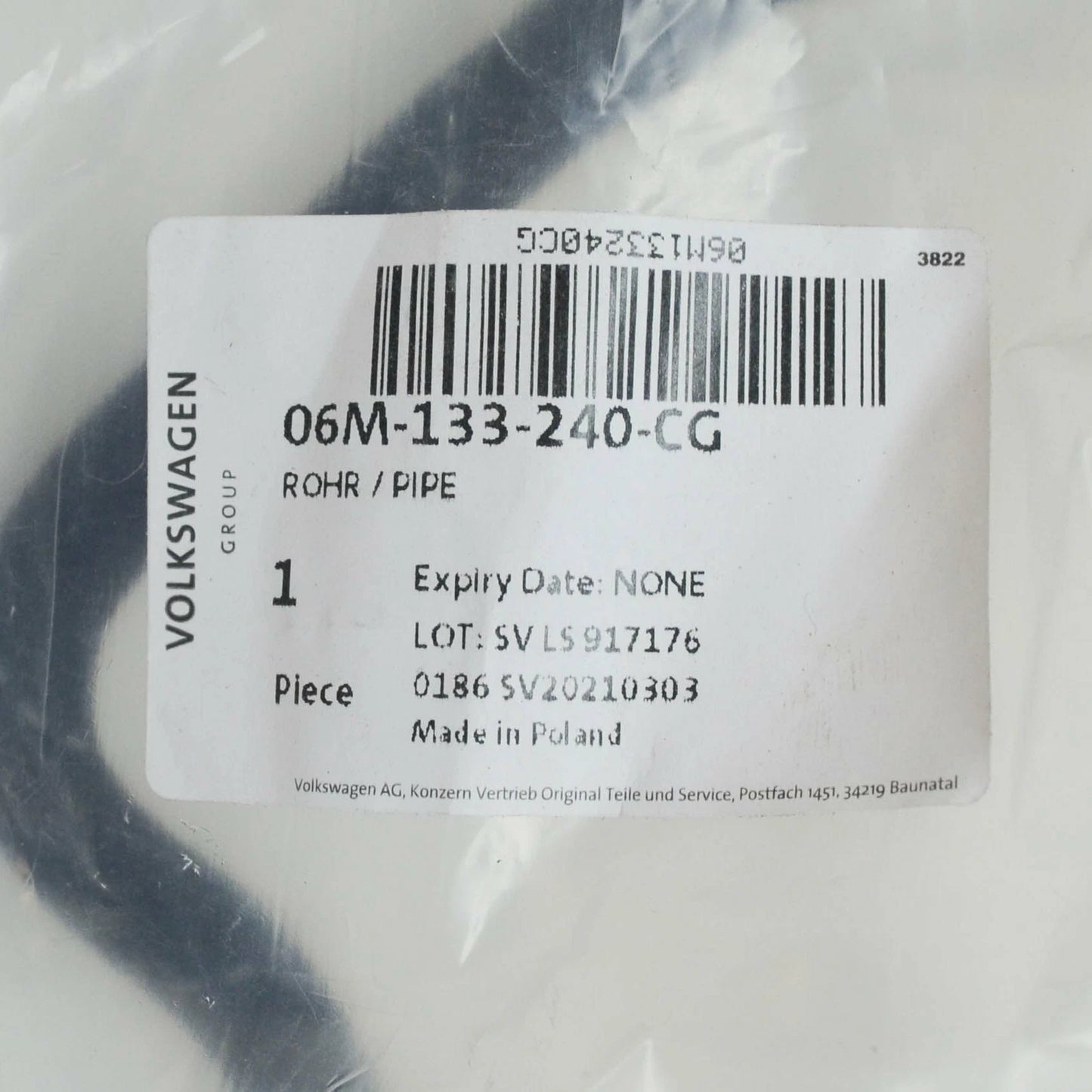 NEW AUDI A5 8W6 VACUUM SYSTEM CONNECTING TUBE WITH AKF VALVE 06M133240CG